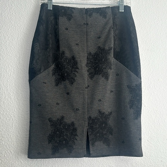 Anthropologie Maeve Grey Black Floral Lace Pencil Midi Skirt Womens Size Small - Picture 2 of 10